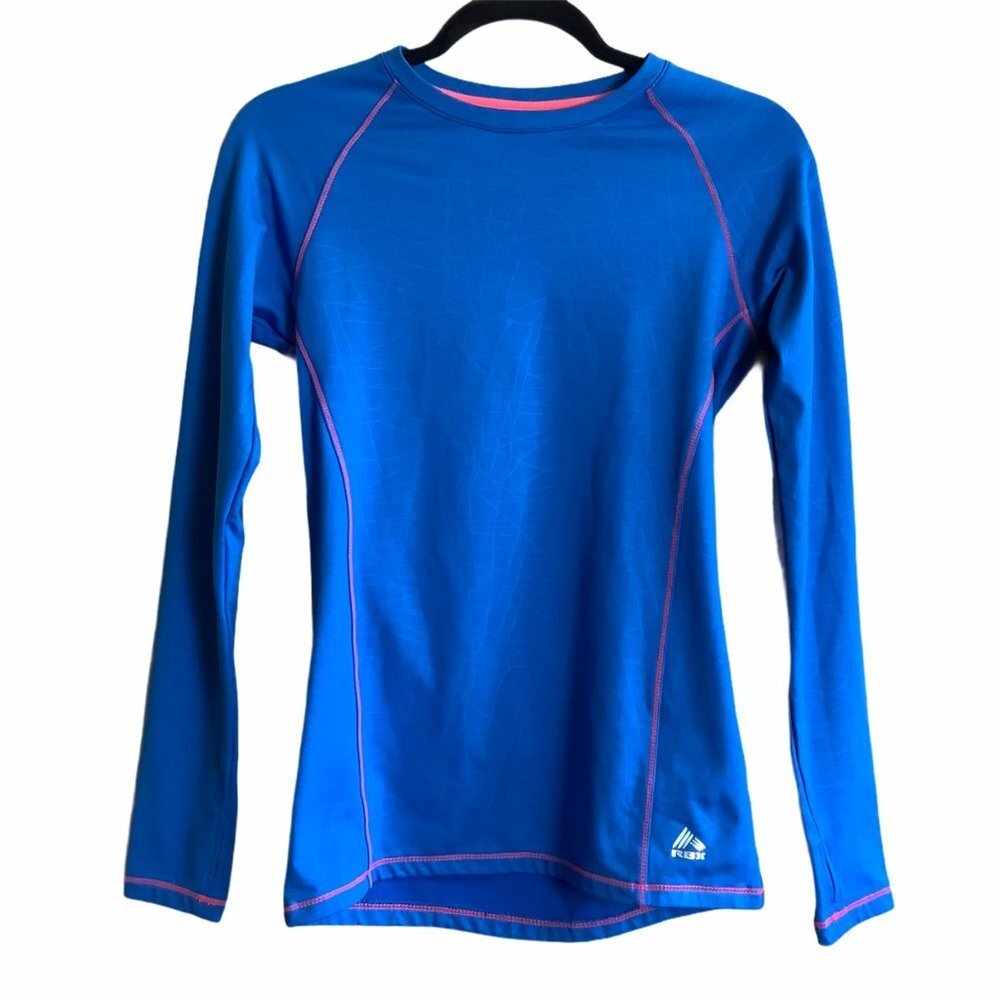 RBK Performance Women Size Small Blue Orange Trim‎ Long Sleeve Athletic Shirt